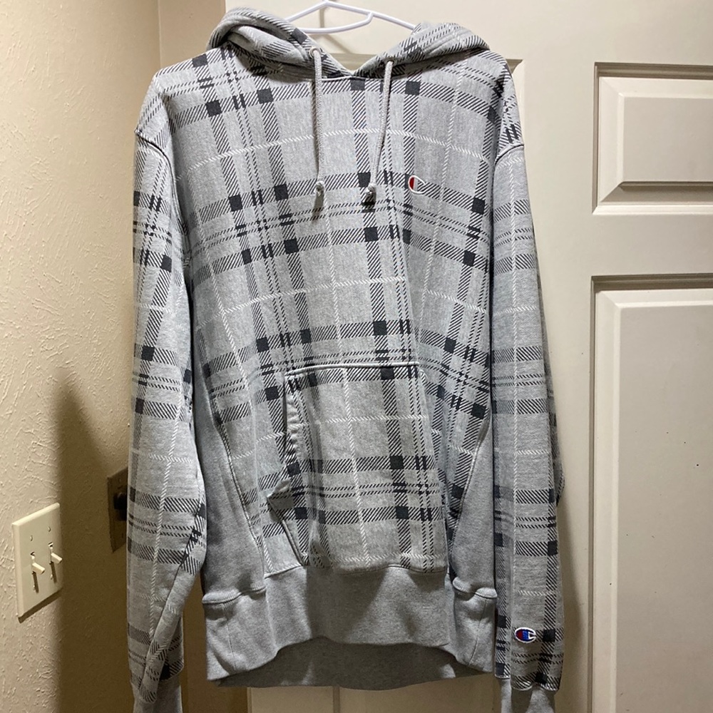 Grey plaid champion hoodie